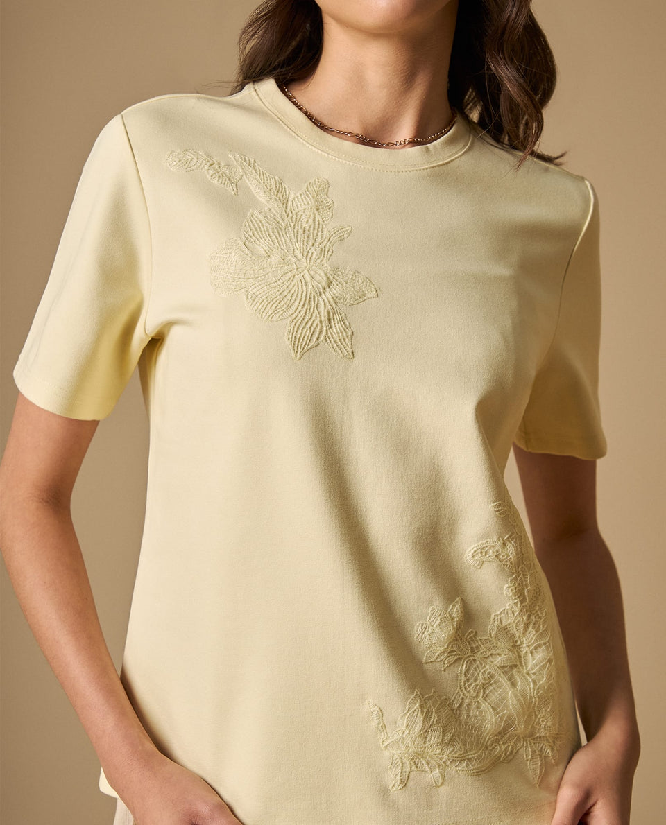 Camiseta con bordado floral manga corta - Amarillo 34_601H216_AMA120714_3