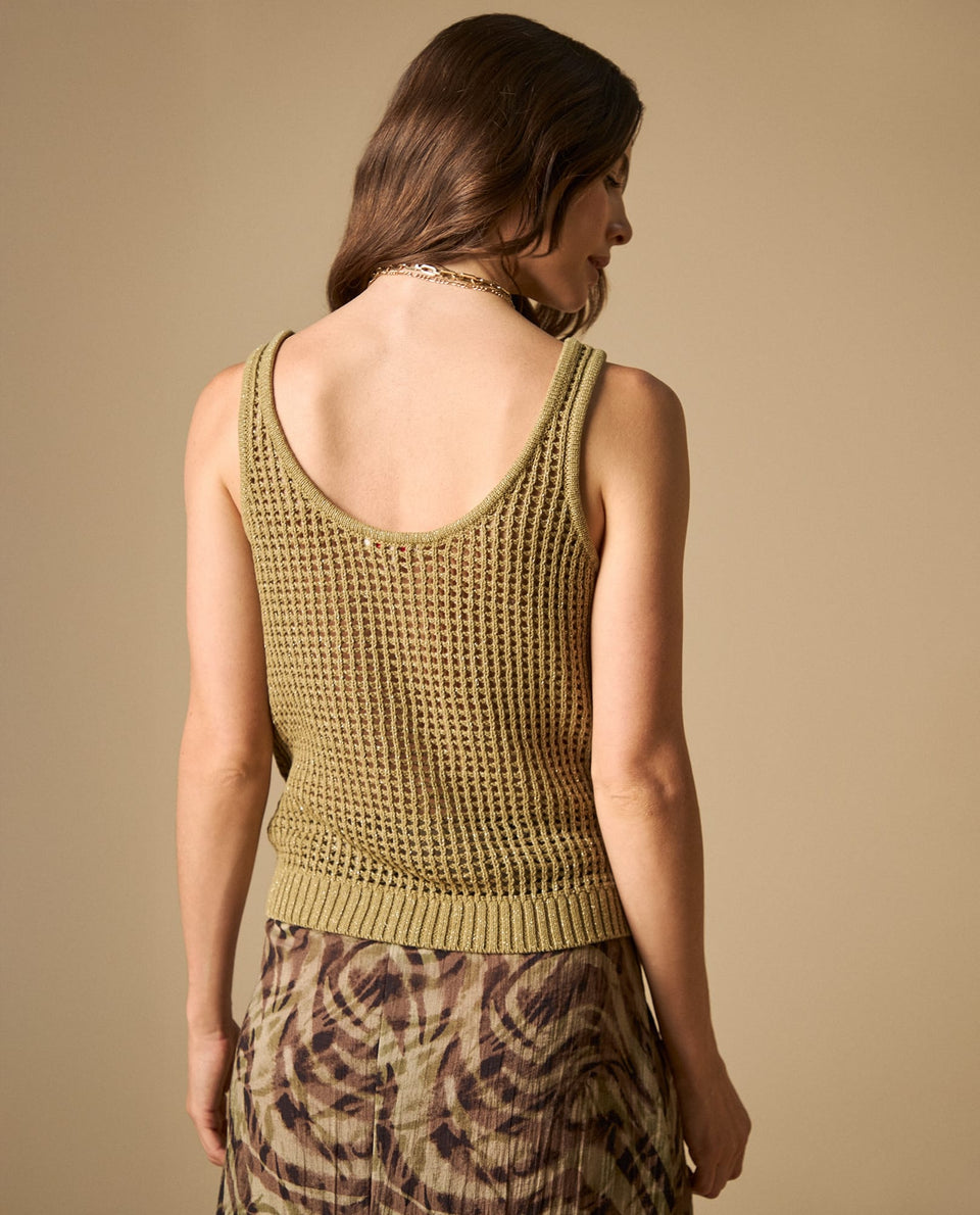 Camiseta tejida off shoulder con detalles de brillo - Verde 34_601H220_VER170230_4