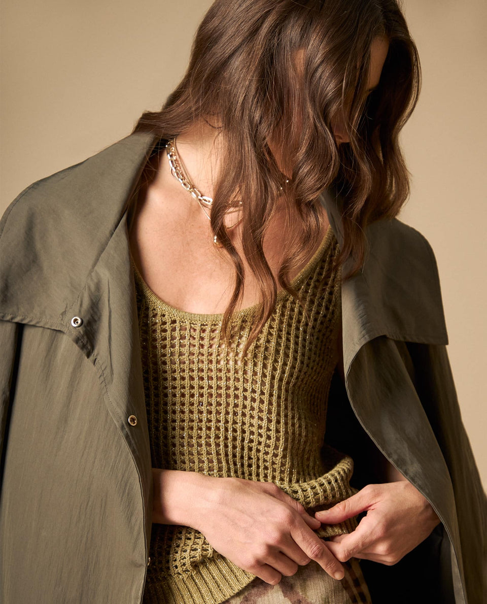 Camiseta tejida off shoulder con detalles de brillo - Verde 34_601H220_VER170230_5