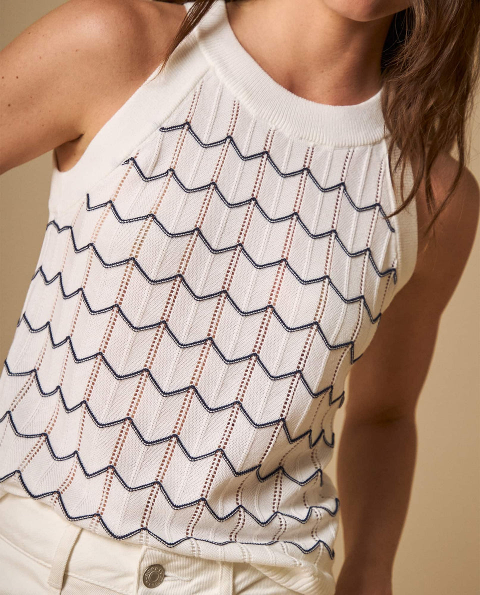 Camiseta tejida cuello halter off shoulder - Crudo 34_601H222_CRU111001_5