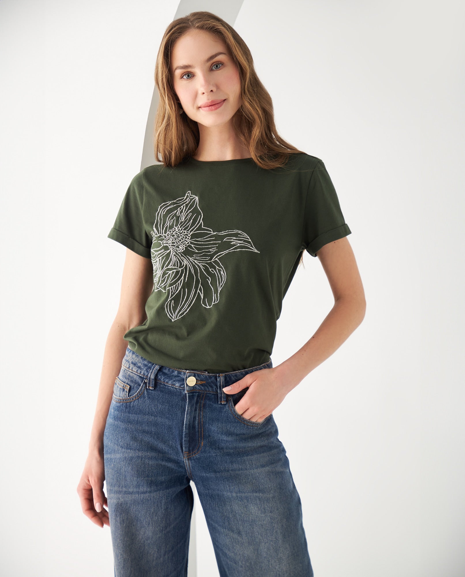 Camiseta con bordado en frente para mujer - Verde 34_602F006_VER185338_0