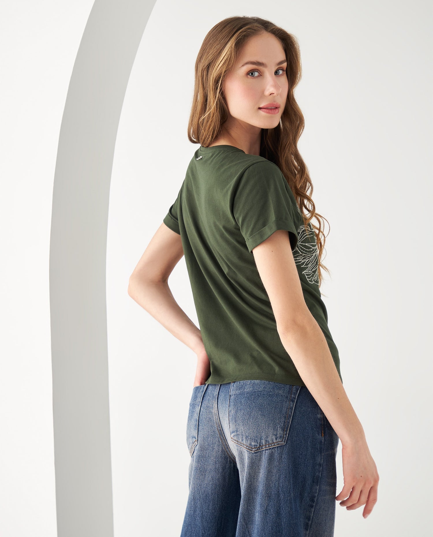 Camiseta con bordado en frente para mujer - Verde