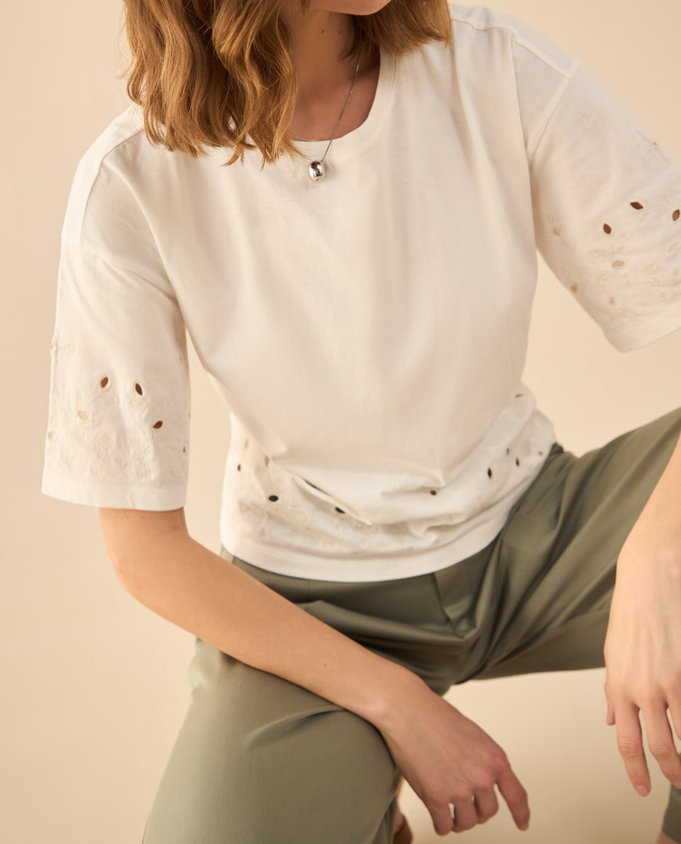 Camiseta con detalles desagujados para mujer - Blanco 34_602G001_BLA114202_3