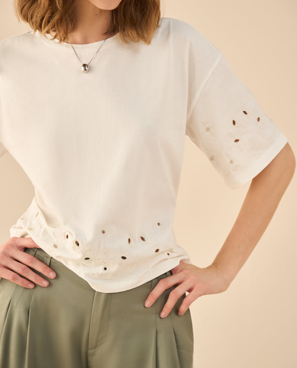 Camiseta con detalles desagujados para mujer - Blanco 34_602G001_BLA114202_5
