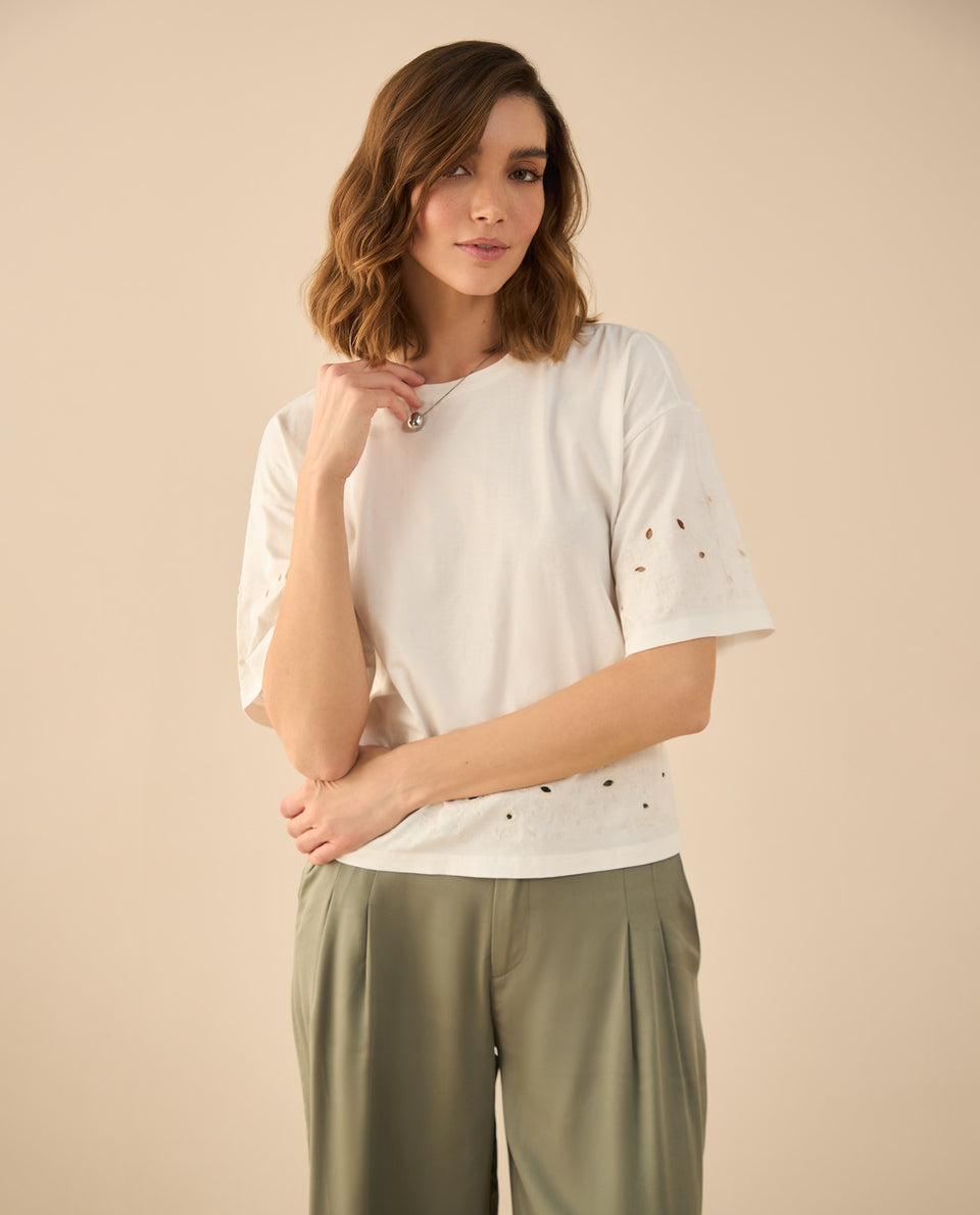 Camiseta con detalles desagujados para mujer - Blanco 34_602G001_BLA114202_6