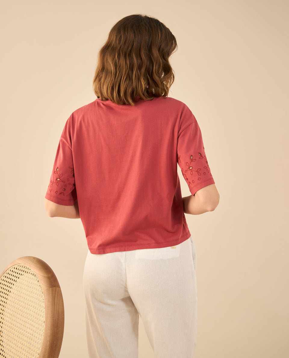 Camiseta con detalles desagujados para mujer - Rojo 34_602G001_ROJ171537_4