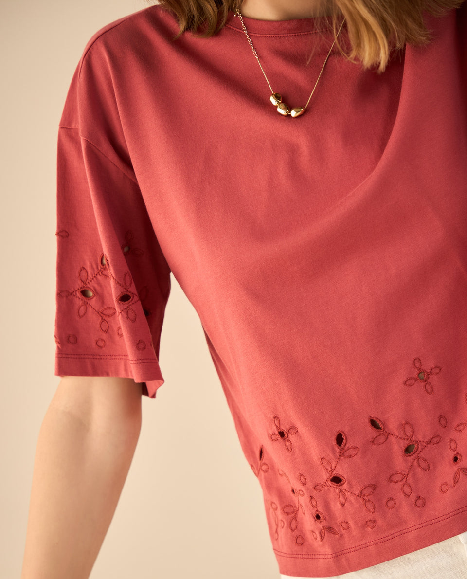 Camiseta con detalles desagujados para mujer - Rojo 34_602G001_ROJ171537_5