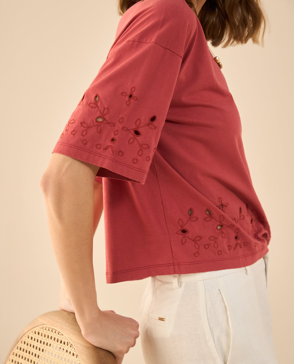 Camiseta con detalles desagujados para mujer - Rojo 34_602G001_ROJ171537_7