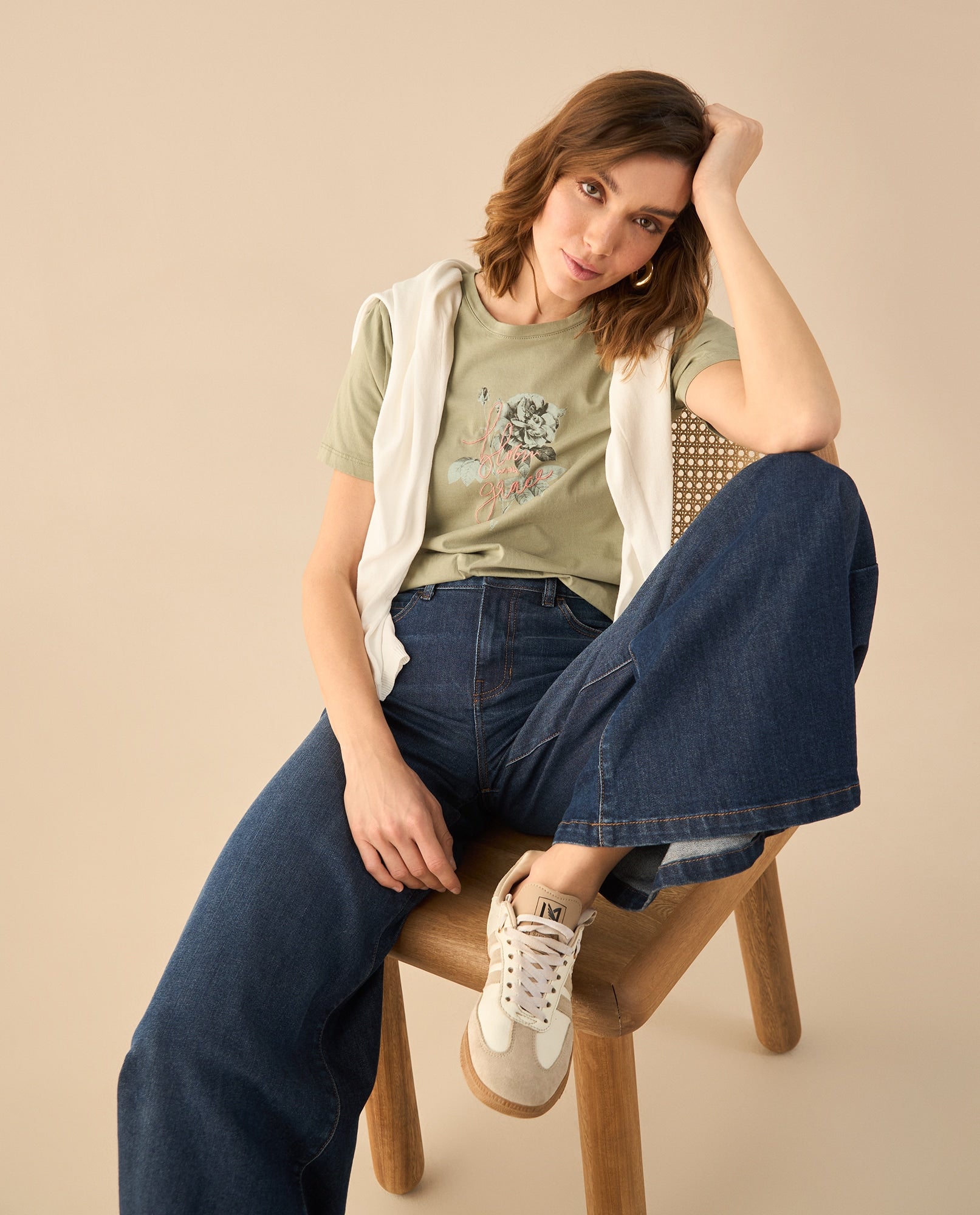 Camiseta estampada con apliques para mujer - Verde 34_602G002_VER176212_0