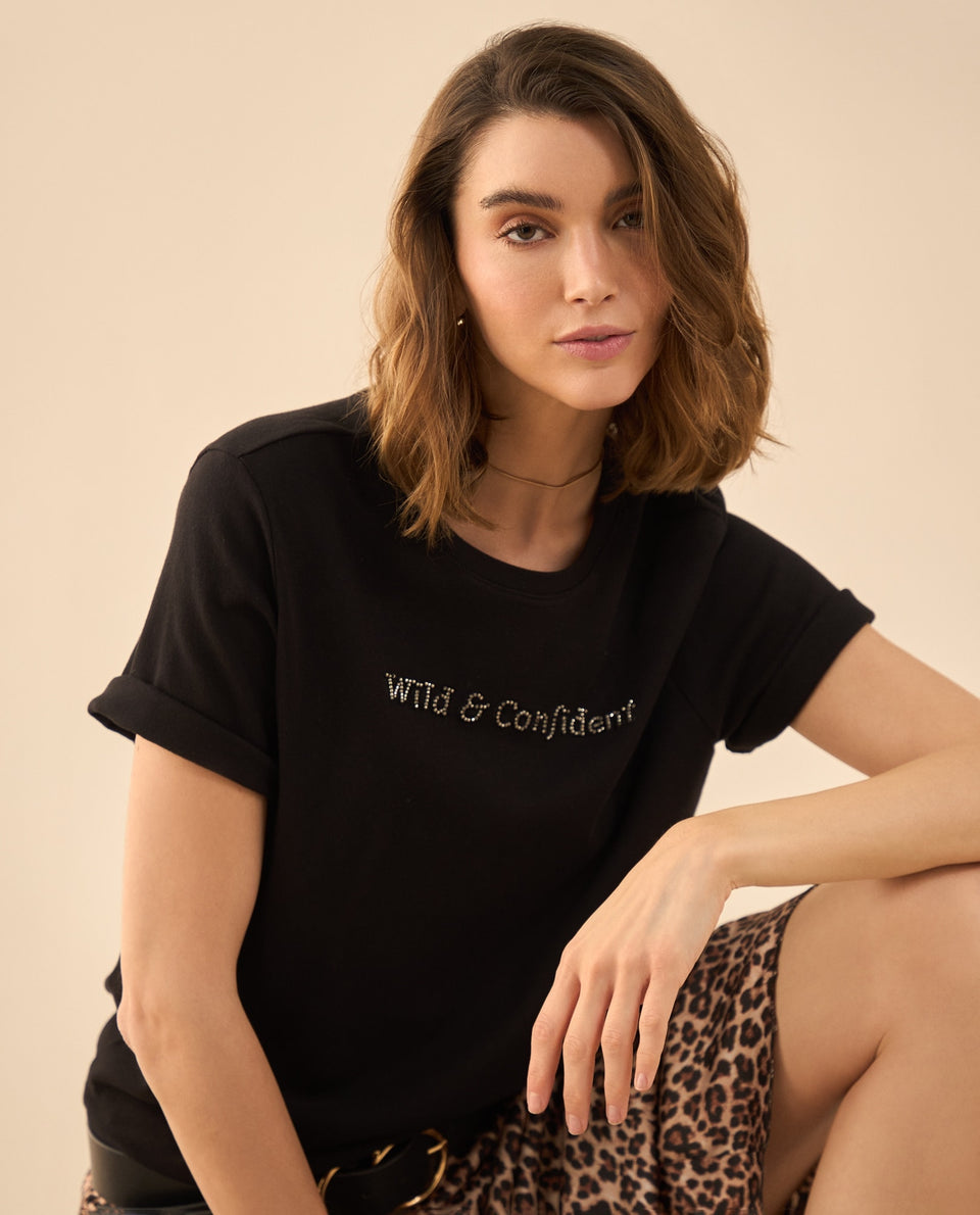 Camiseta con apliques en frente para mujer - Negro 34_602G005_NEG190303_3