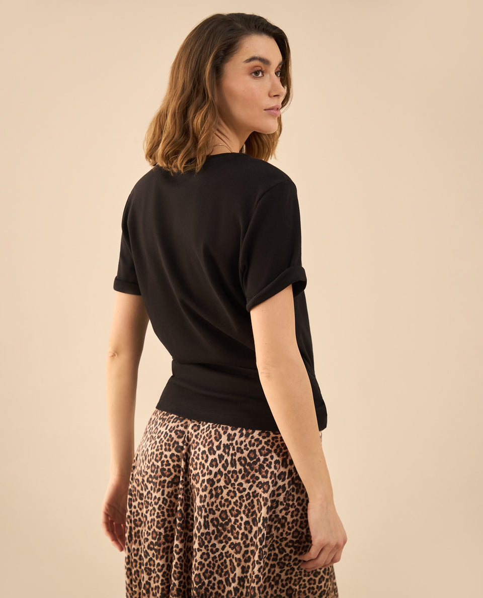 Camiseta con apliques en frente para mujer - Negro 34_602G005_NEG190303_4