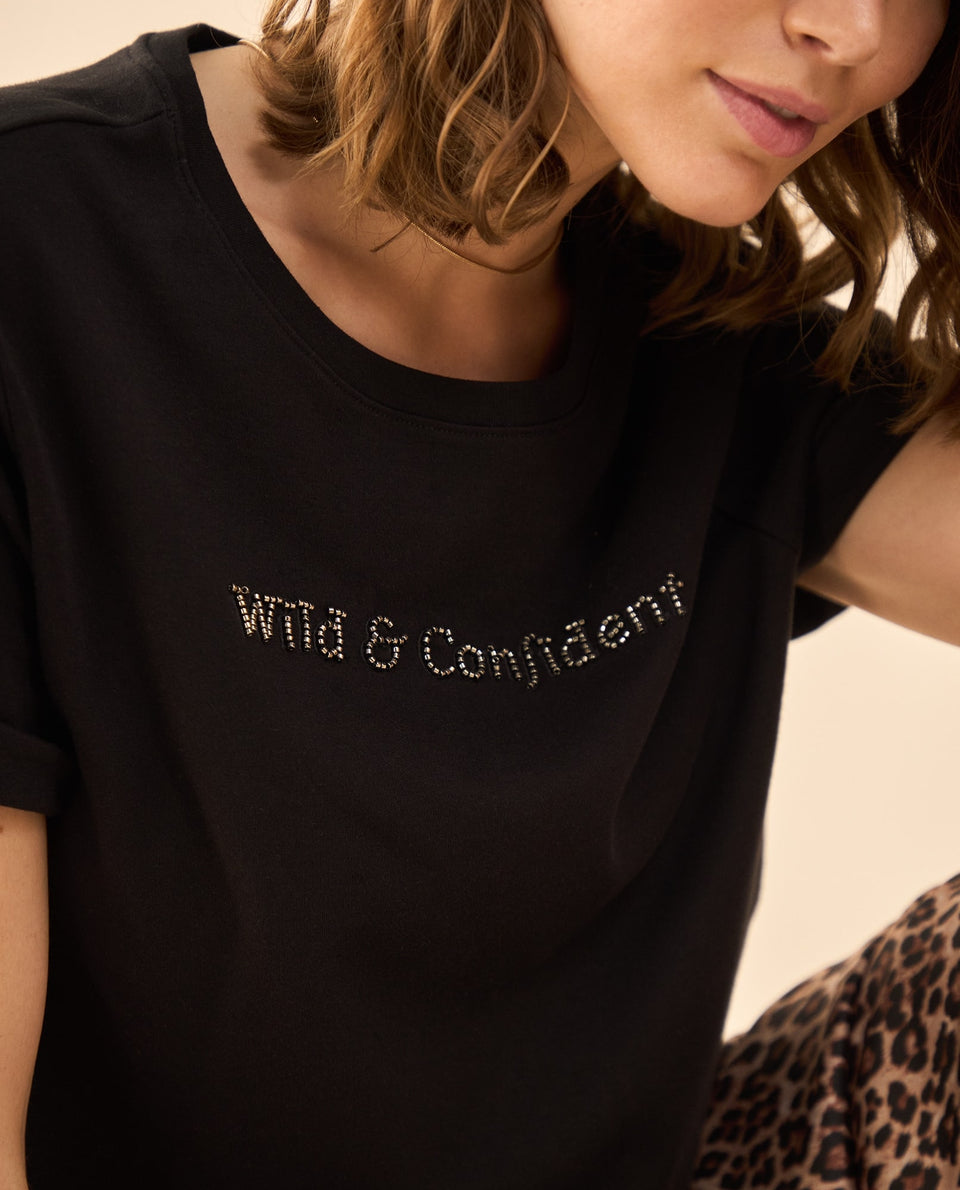 Camiseta con apliques en frente para mujer - Negro 34_602G005_NEG190303_5