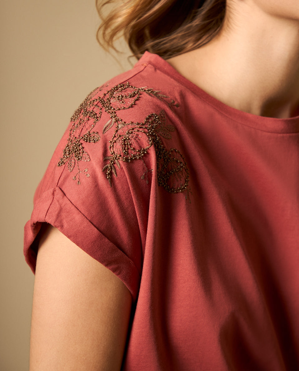 Camiseta manga corta con bordado en hombros - Rojo 34_602H003_ROJ181438_3