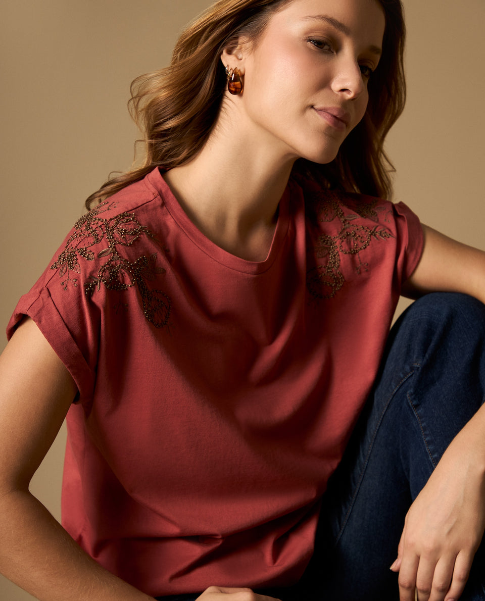 Camiseta manga corta con bordado en hombros - Rojo 34_602H003_ROJ181438_4