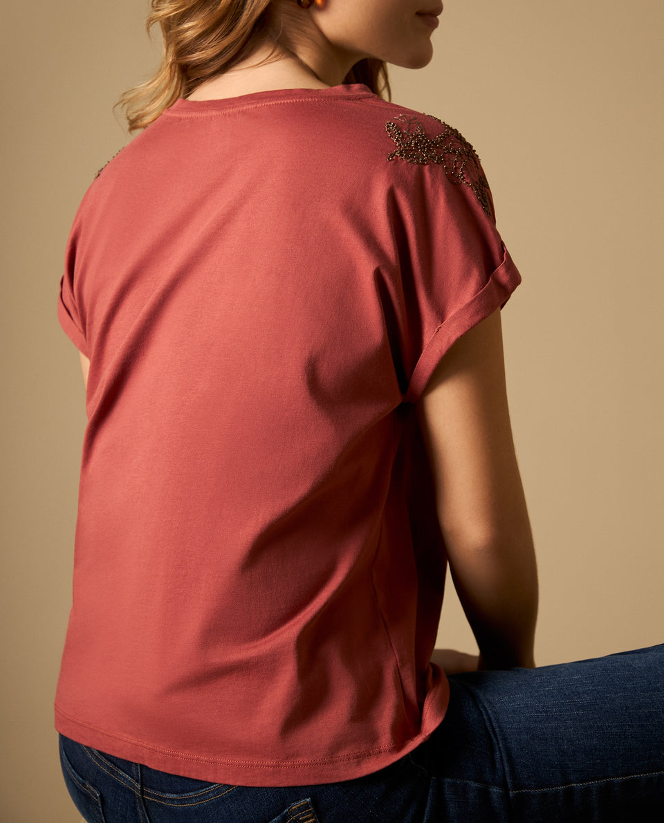 Camiseta manga corta con bordado en hombros - Rojo 34_602H003_ROJ181438_5