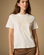 Camiseta manga corta con bordado floral - Blanco