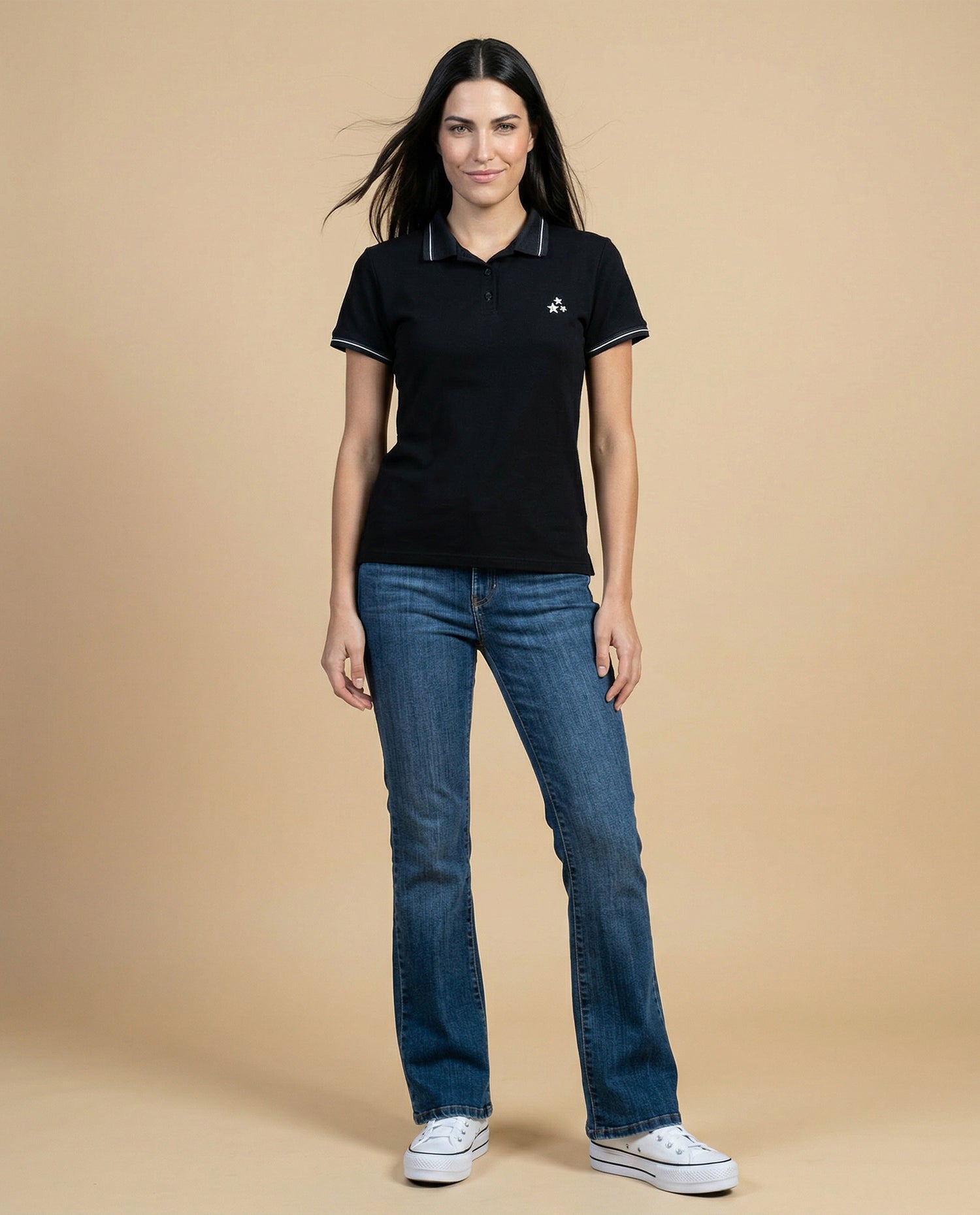 Camiseta tipo polo para mujer - Negro