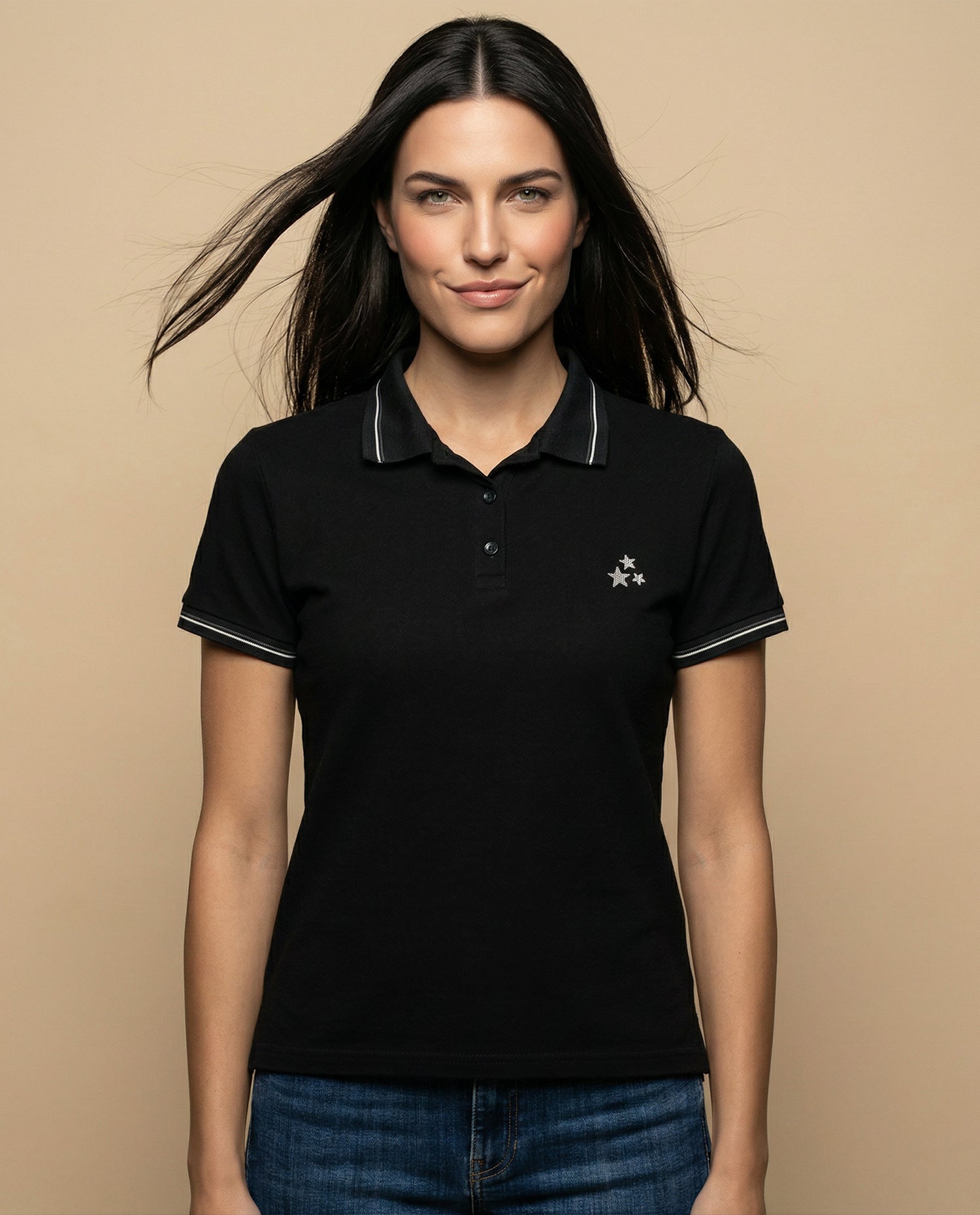 Camiseta tipo polo para mujer - Negro