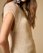 Camiseta bordada manga corta cuello redondo - Beige