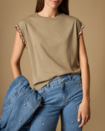 Camiseta manga corta con detalle tejido en bordes - Verde
