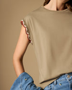 Camiseta manga corta con detalle tejido en bordes - Verde