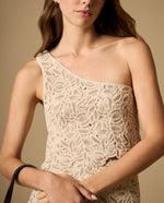 Crop top asimétrico de un solo hombro con bordado floral - Beige
