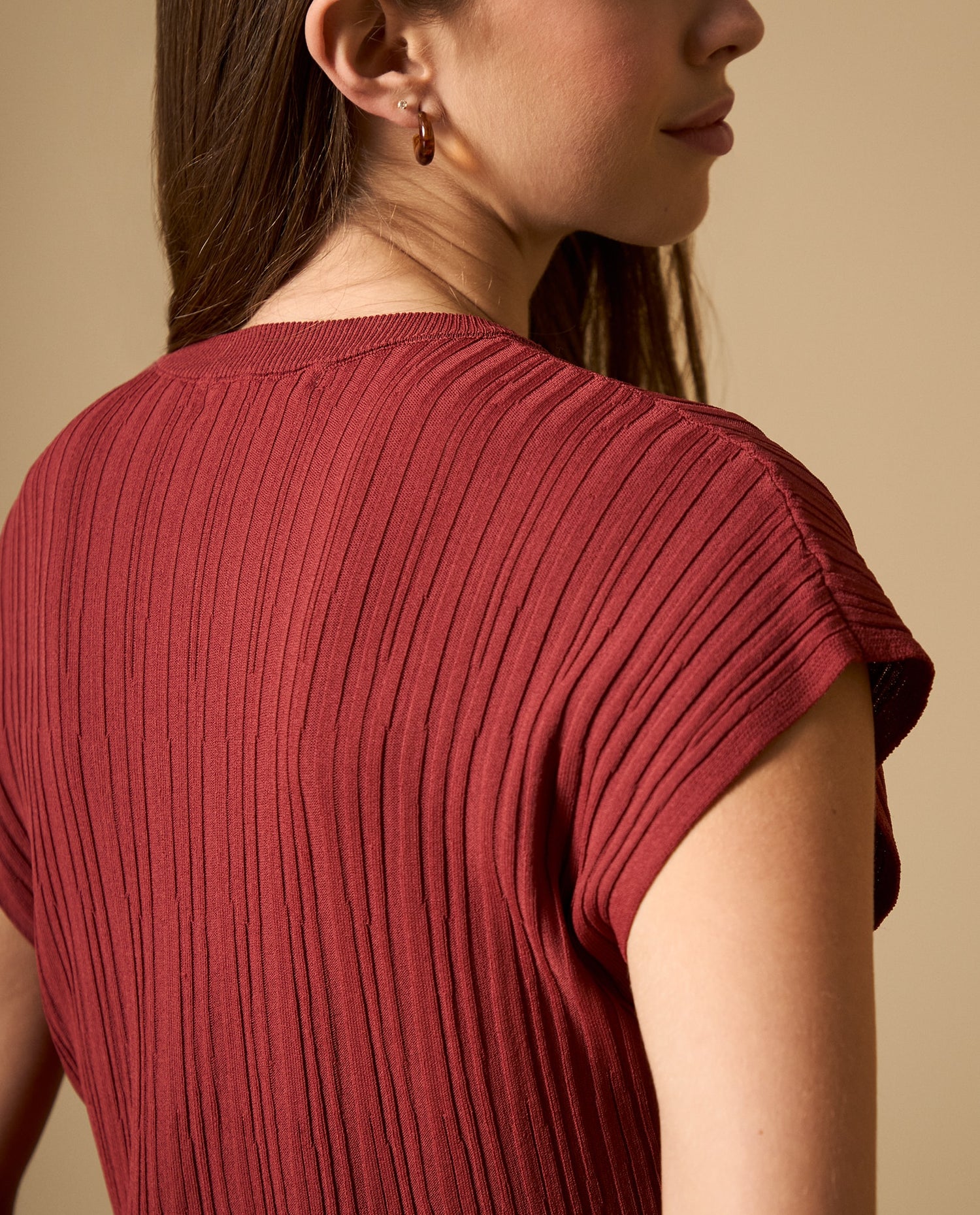 Camisa tejida con textura acanalada manga sisa - Rojo