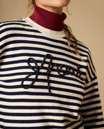 Camiseta manga larga a rayas con lettering bordado - Crudo
