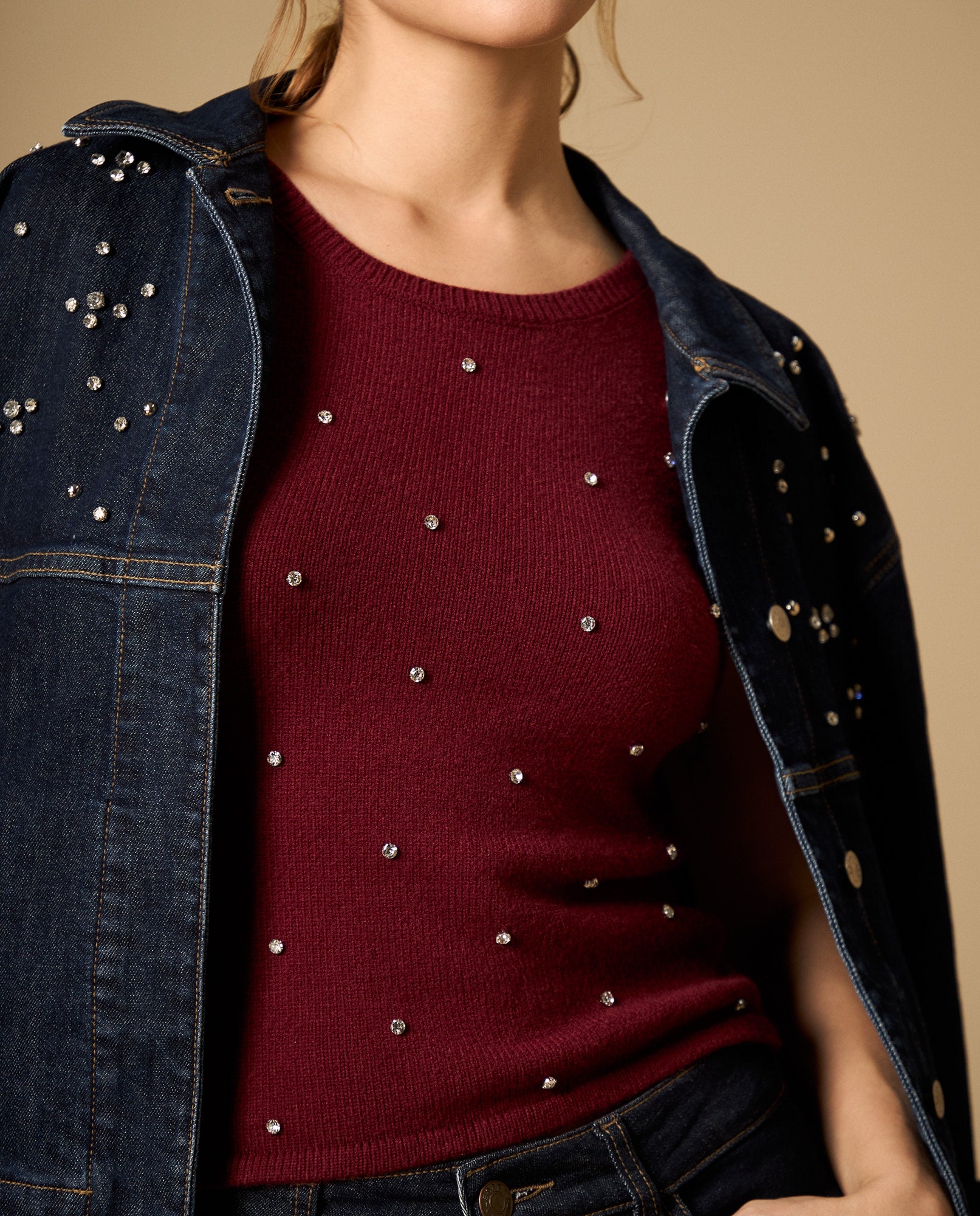 Camiseta de punto con aplicaciones brillantes - Rojo 34_602H219_ROJ191934_5