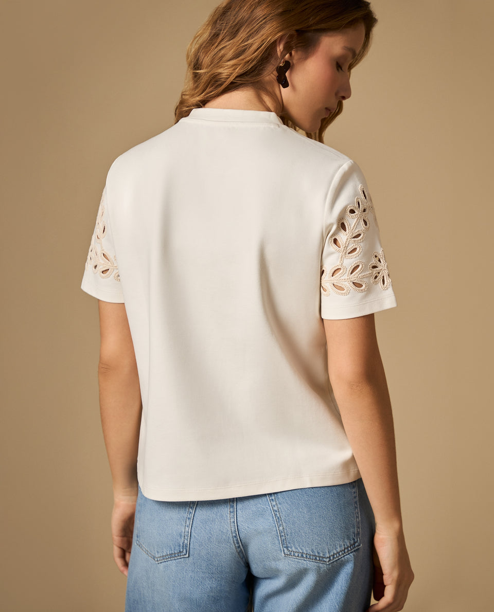 Camiseta manga corta con bordado en mangas - Crudo 34_602H221_CRU110107_4