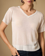 Camiseta de punto ligera con cuello en V - Crudo