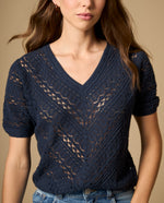 Camiseta manga corta escote en V con textura - Azul