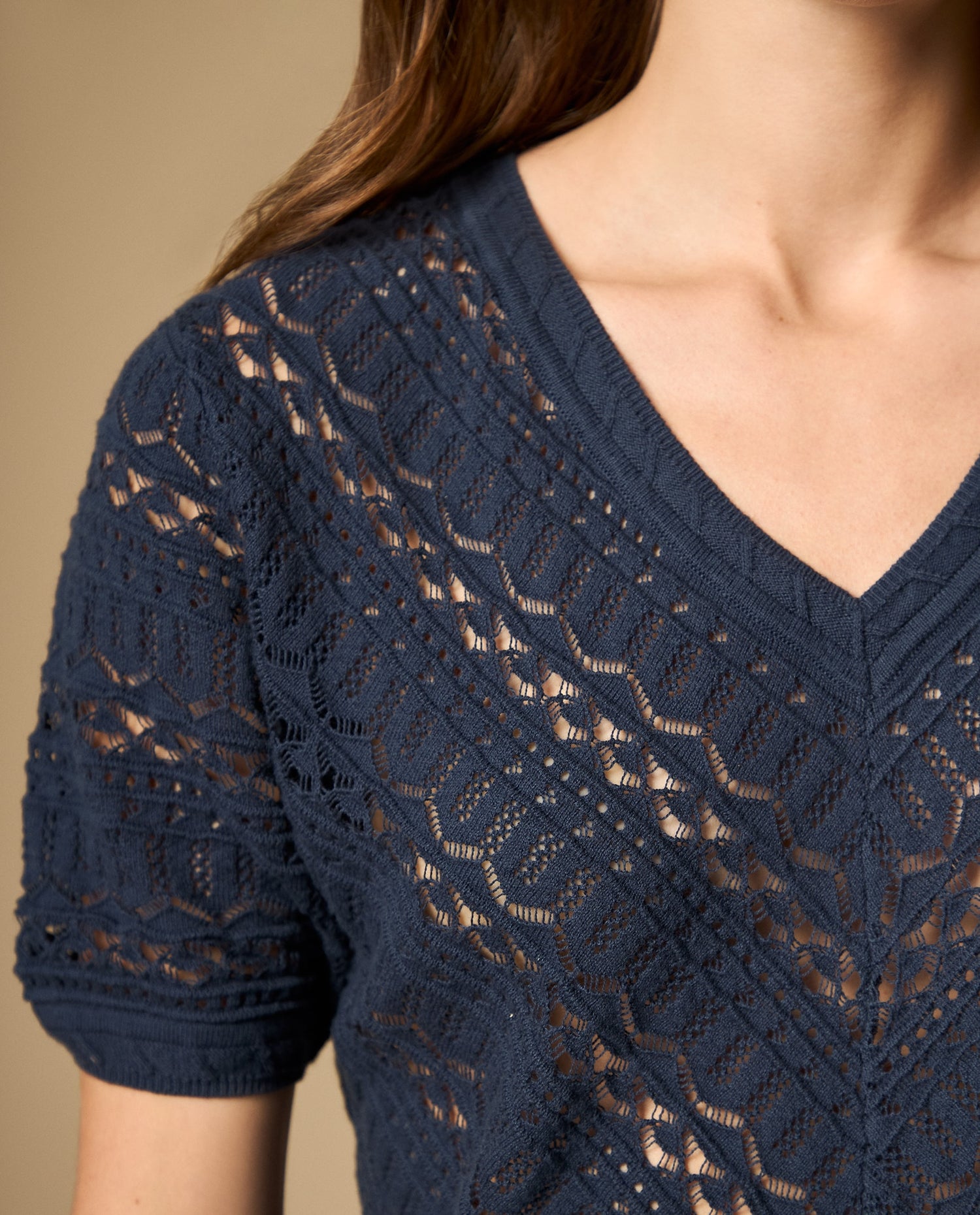 Camiseta manga corta escote en V con textura - Azul