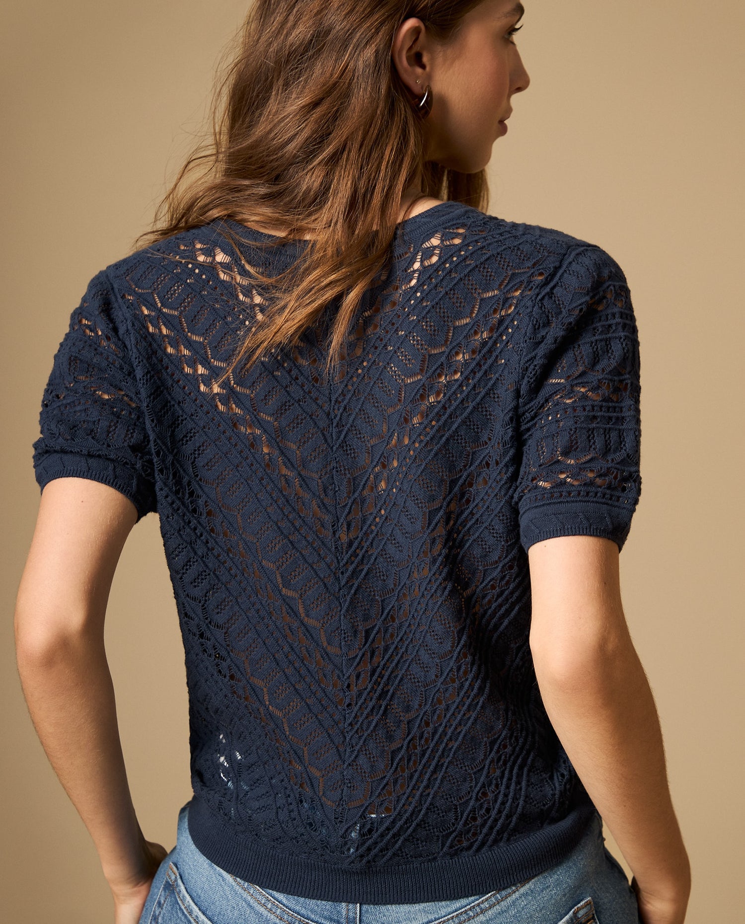 Camiseta manga corta escote en V con textura - Azul