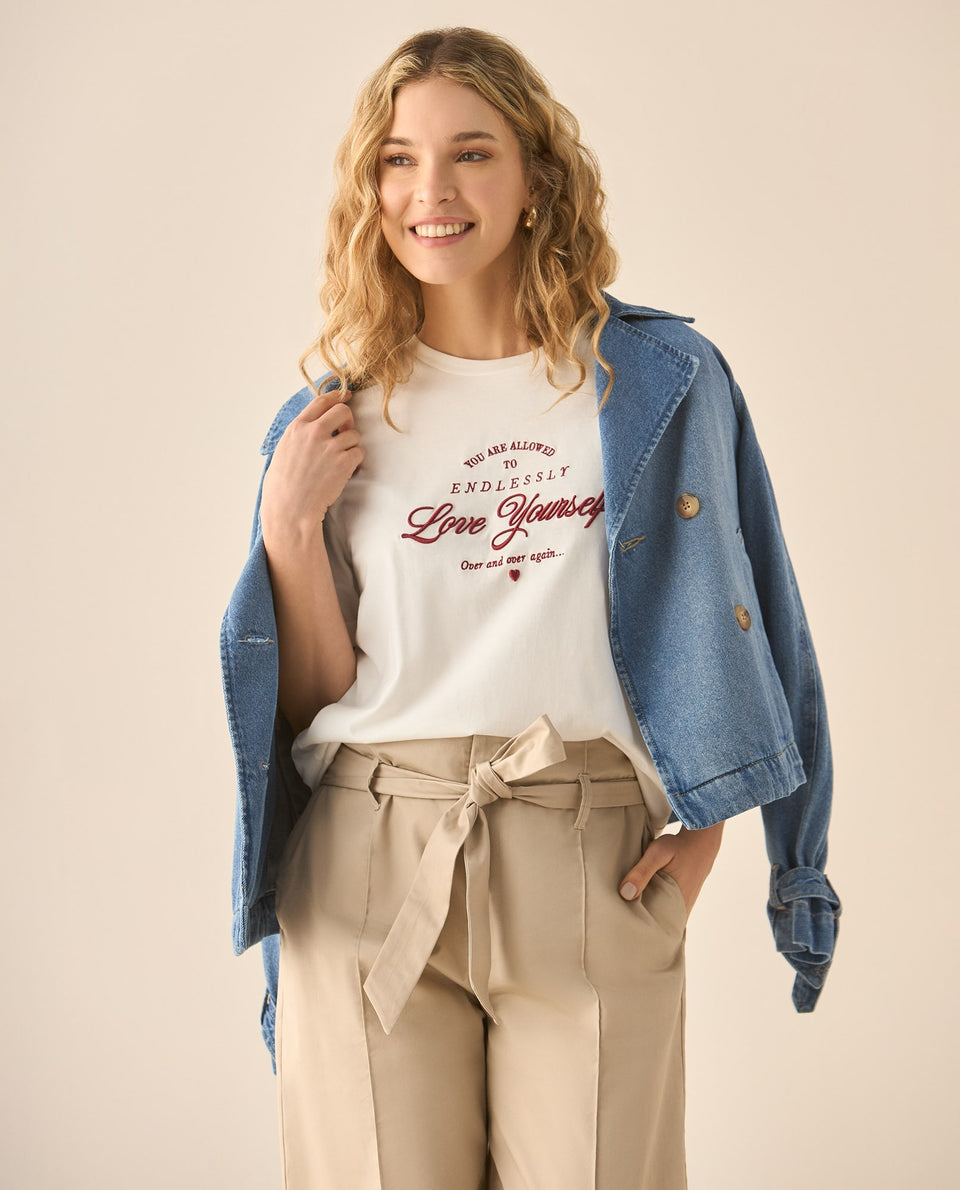 Camiseta manga corta con bordado para mujer  - Blanco 34_603G000_BLA110601_3
