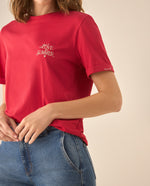 Camiseta manga corta con bordado para mujer  - Rojo