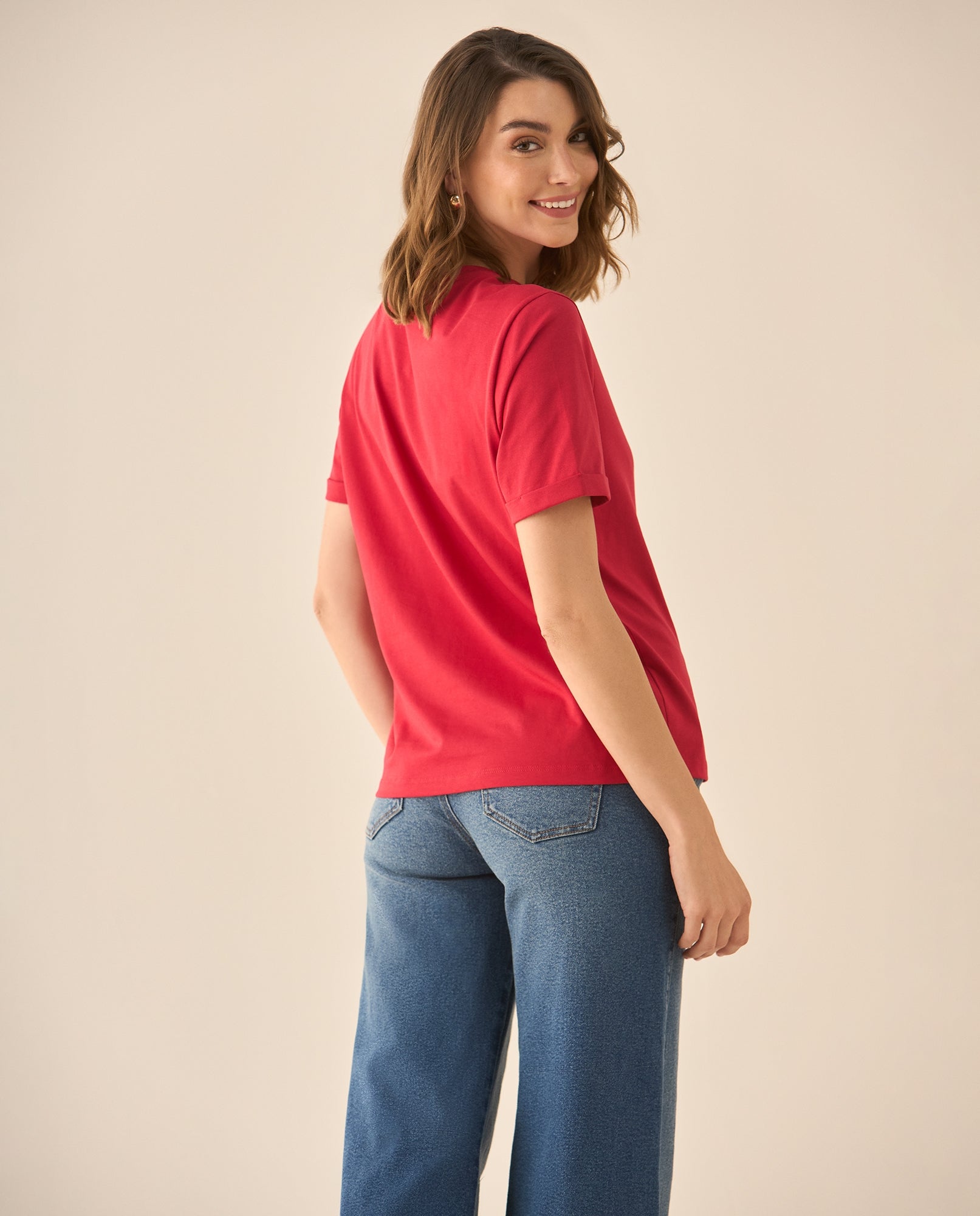 Camiseta manga corta con bordado para mujer  - Rojo 34_603G000_ROJ191761_4