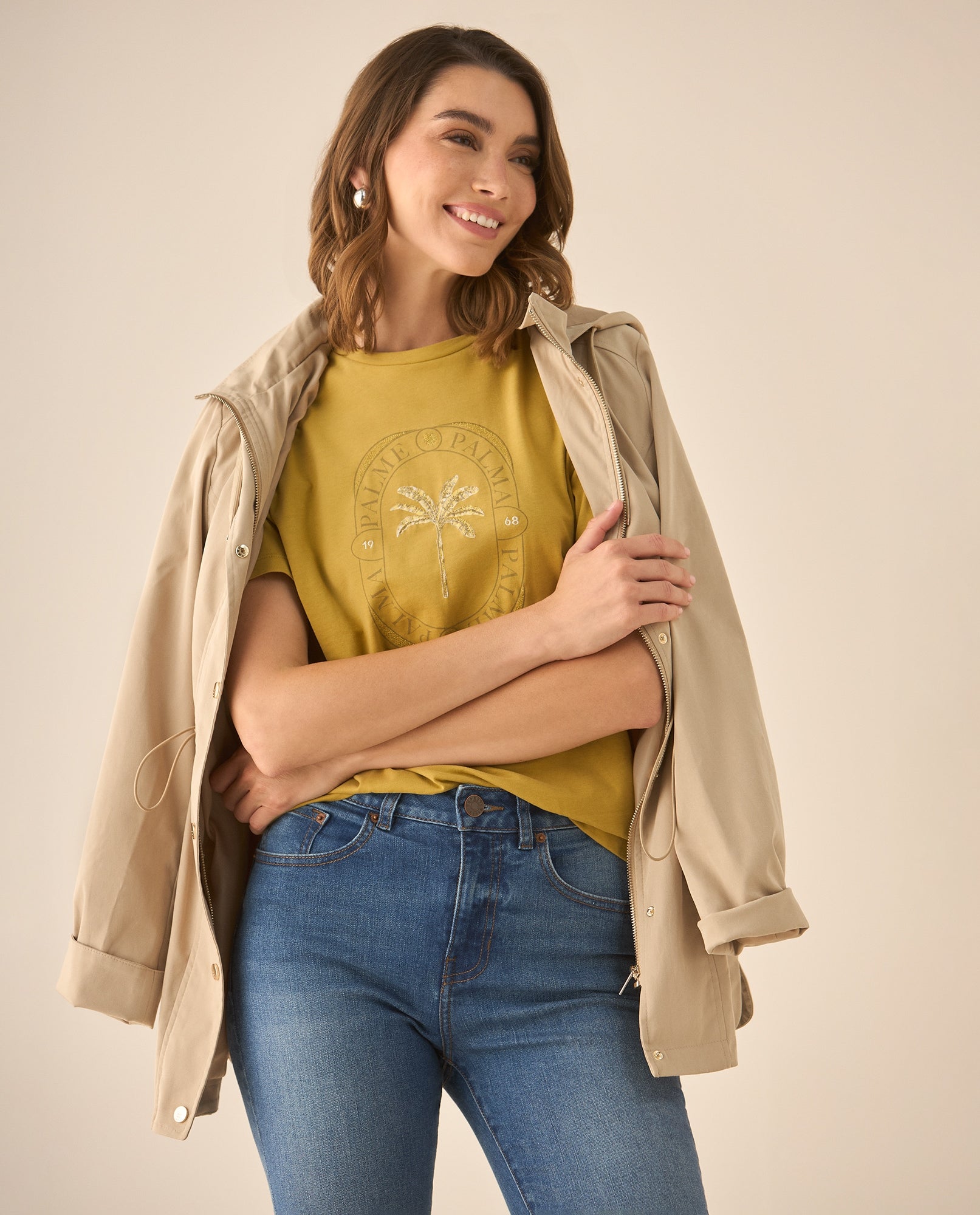 Camiseta con textura y estampado para mujer  - Verde 34_603G012_VER170836_0