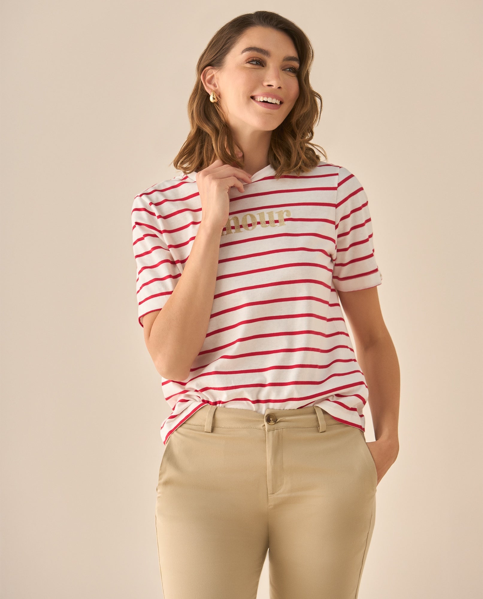 Camiseta a rayas con bordado para mujer  - Rojo 34_603G014_ROJ191761_3