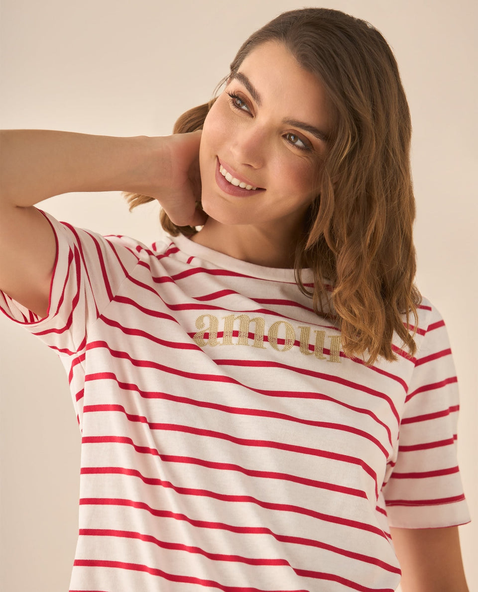 Camiseta a rayas con bordado para mujer  - Rojo 34_603G014_ROJ191761_4