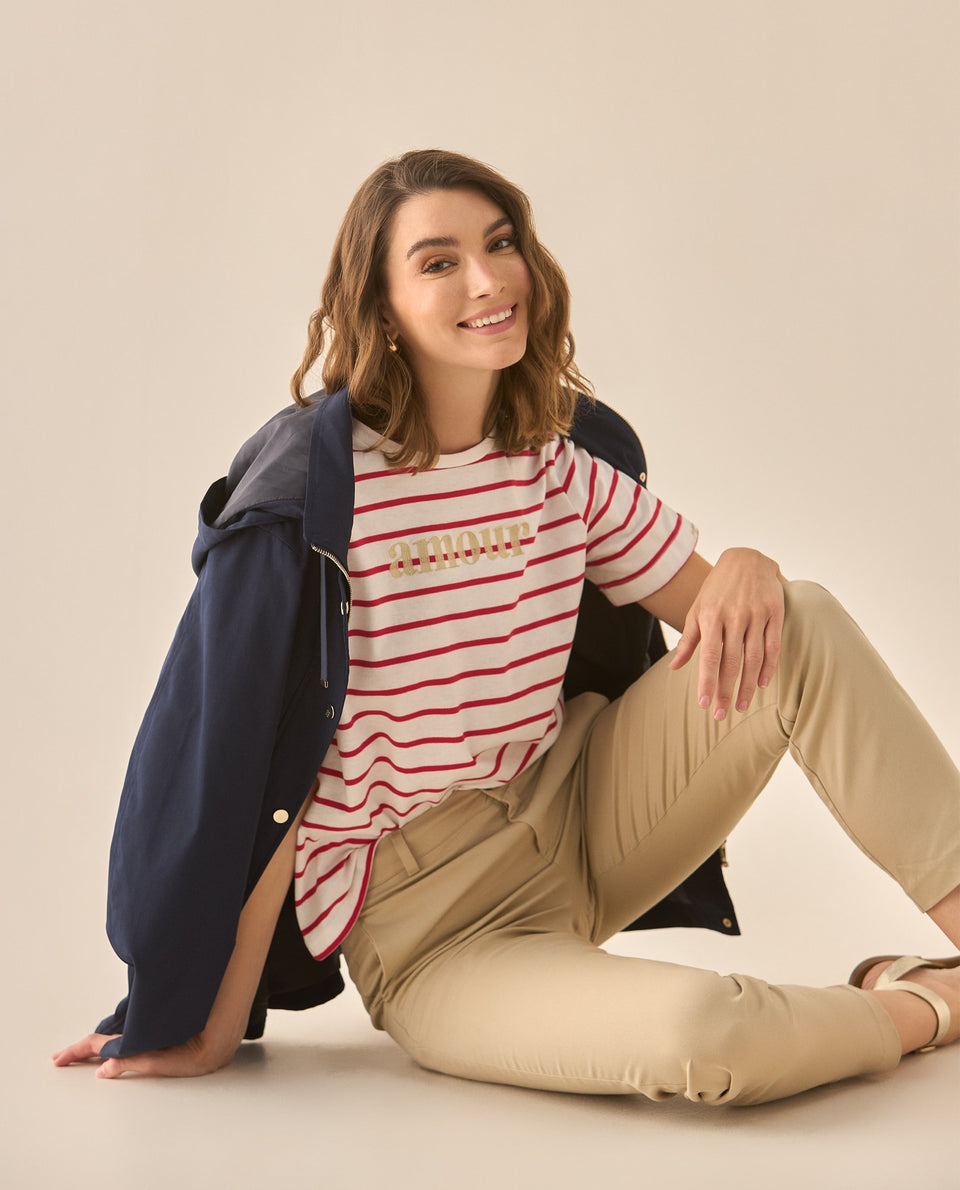 Camiseta a rayas con bordado para mujer  - Rojo 34_603G014_ROJ191761_7