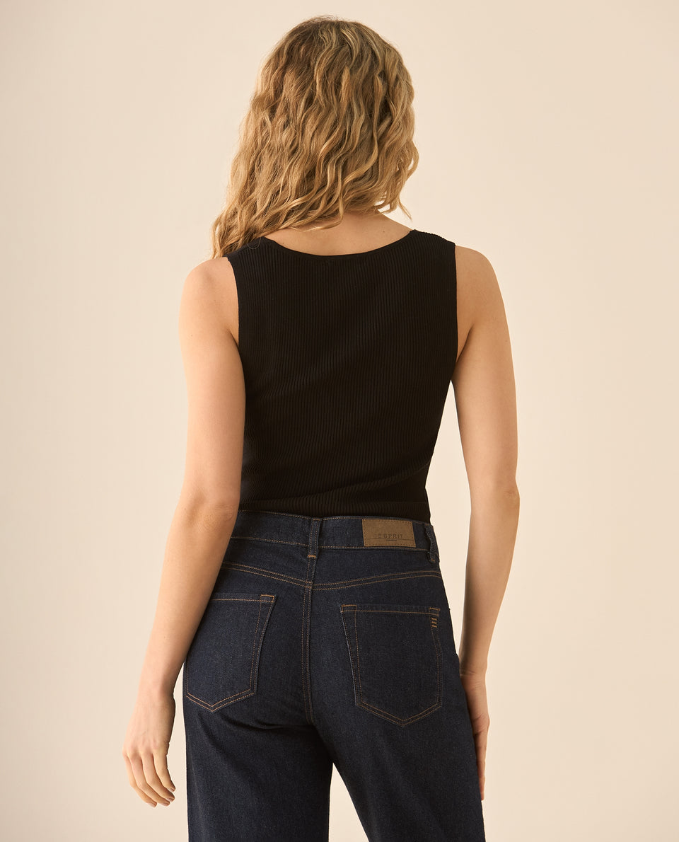 Camiseta tejida con escote en v para mujer - Negro 34_603G200_NEG193909_4