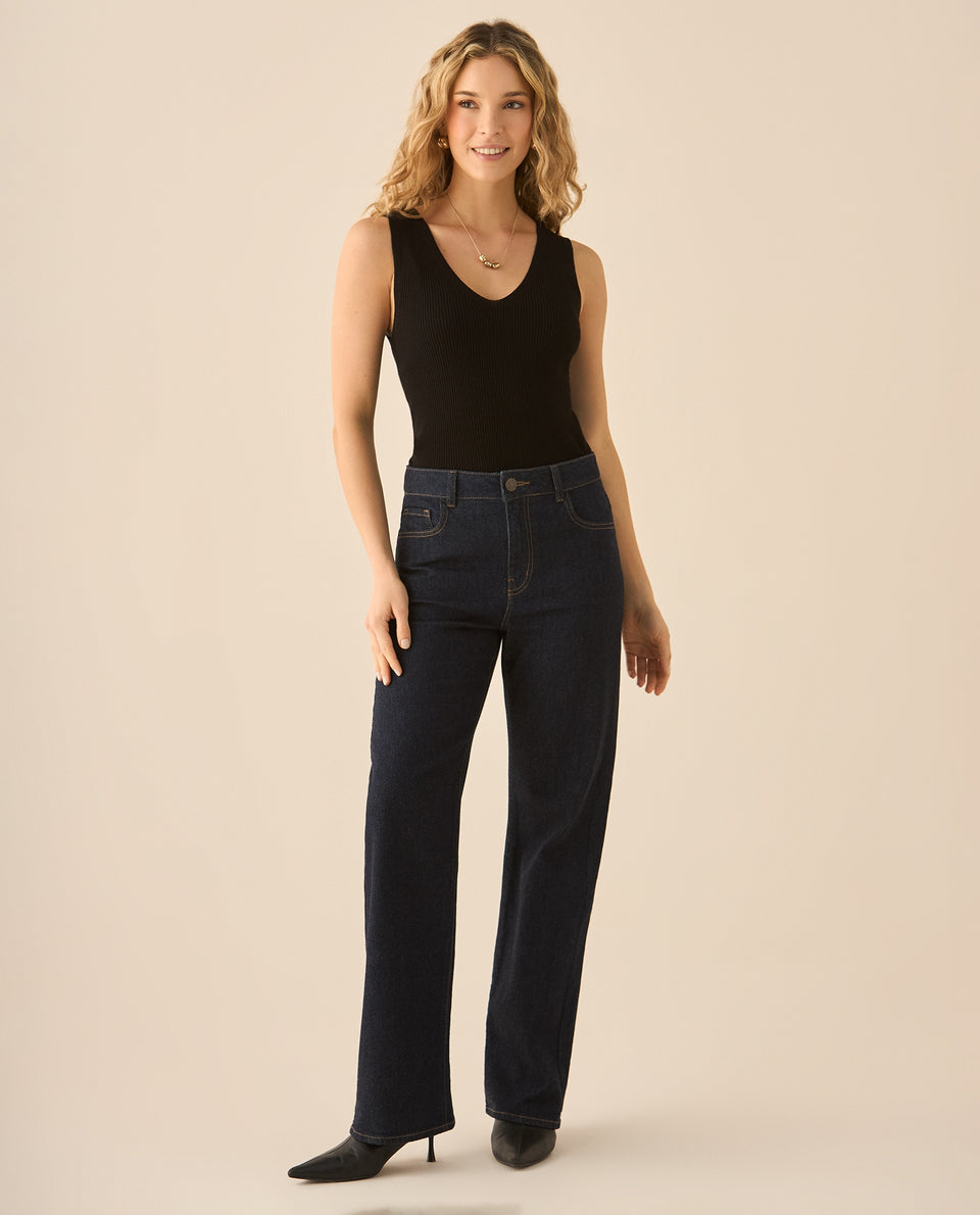 Camiseta tejida con escote en v para mujer - Negro 34_603G200_NEG193909_5