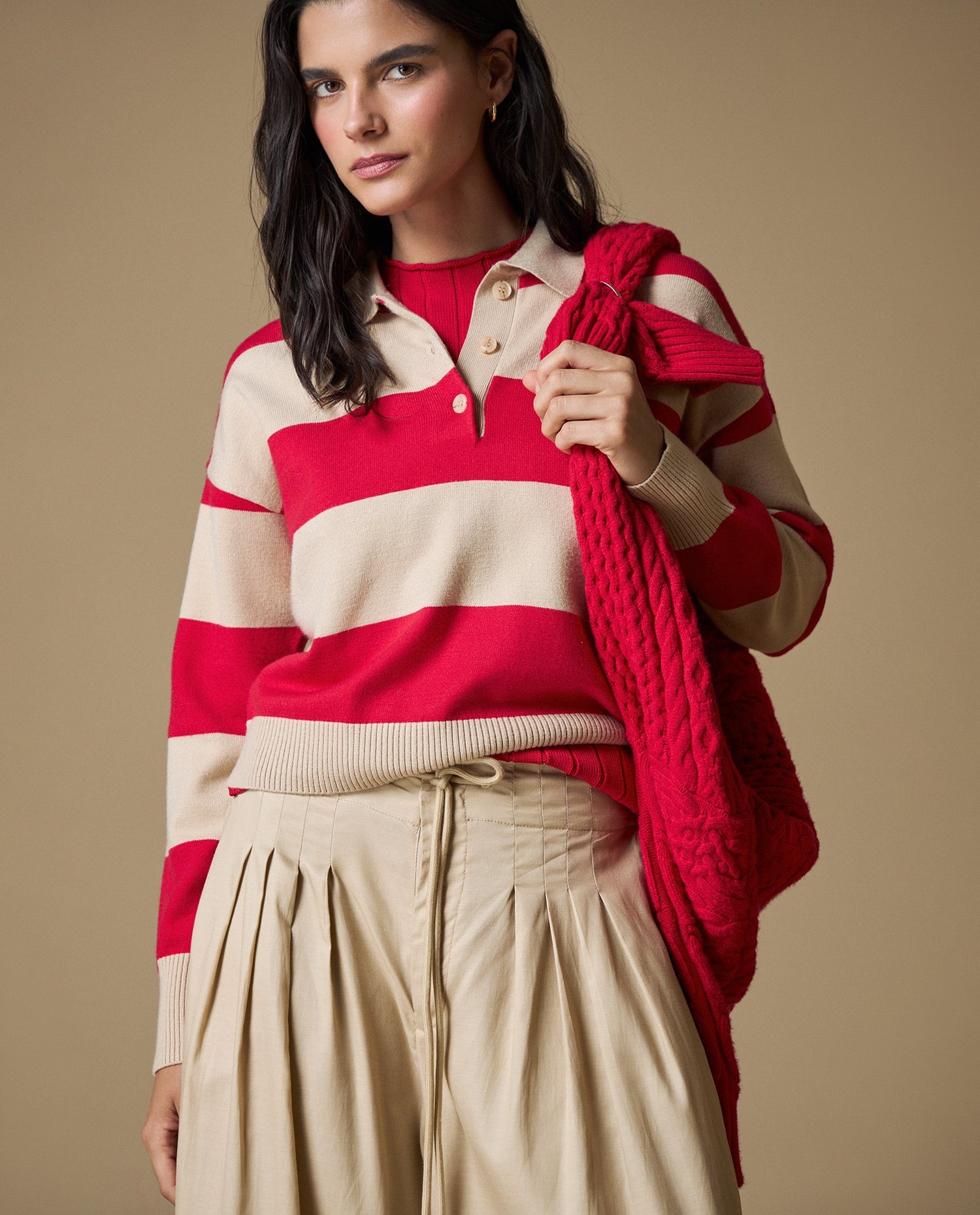 Camiseta manga larga rayada - Rojo