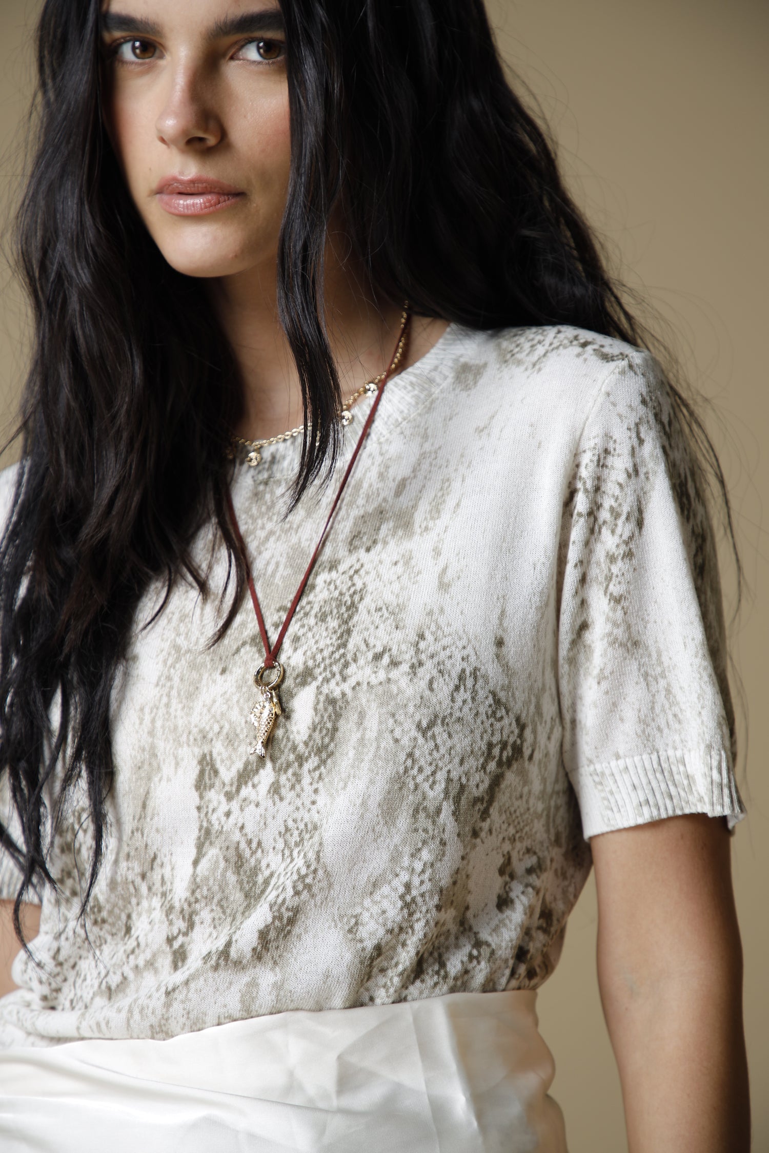 Camiseta Tejida Cuello Redondo - Beige