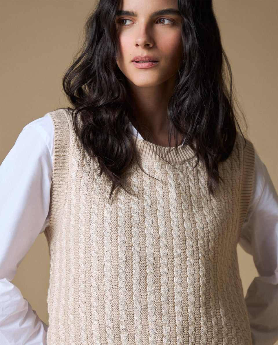 Camiseta manga sisa algodón lurex - Beige 34_603H246_BEI161310_4