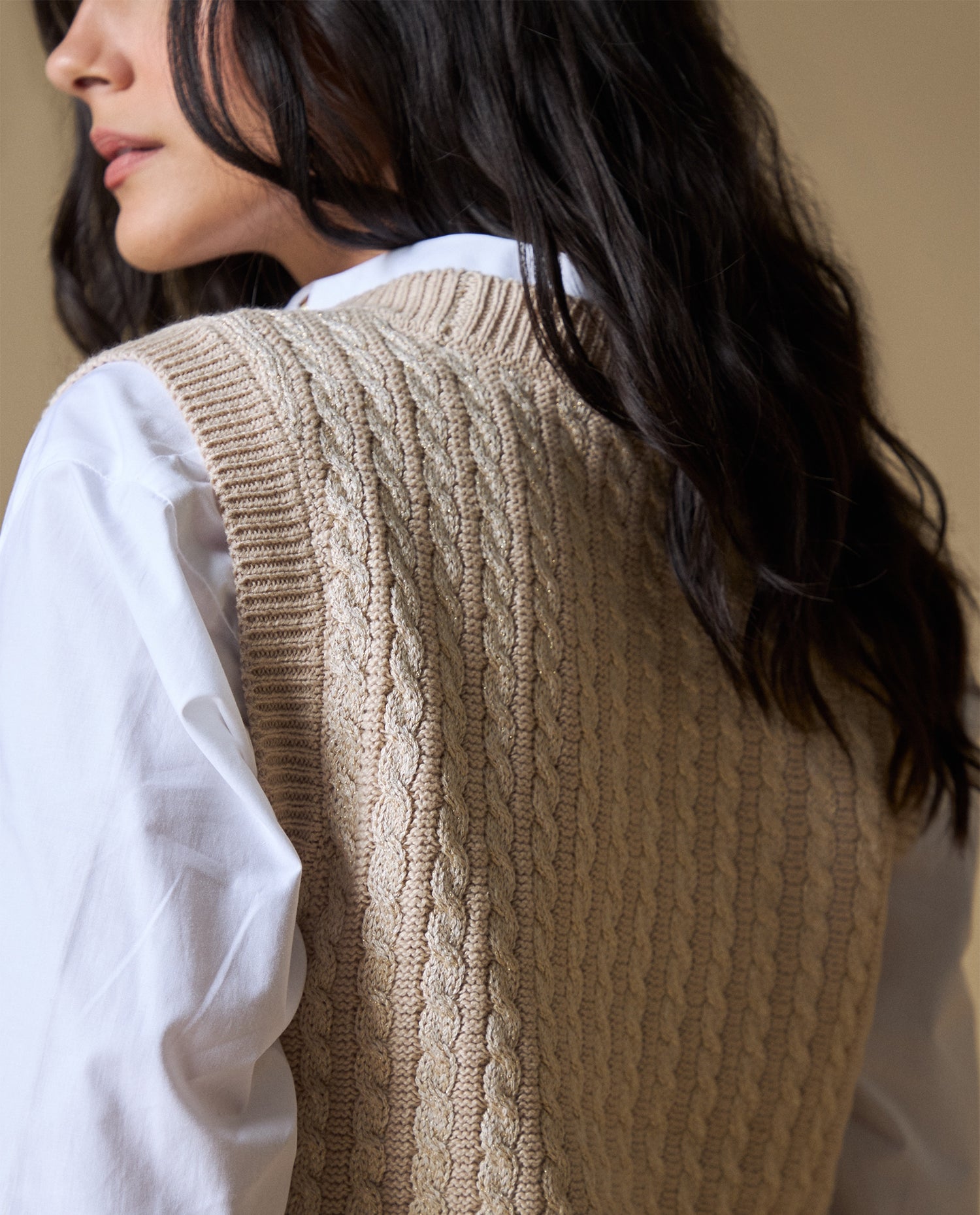 Camiseta manga sisa algodón lurex - Beige