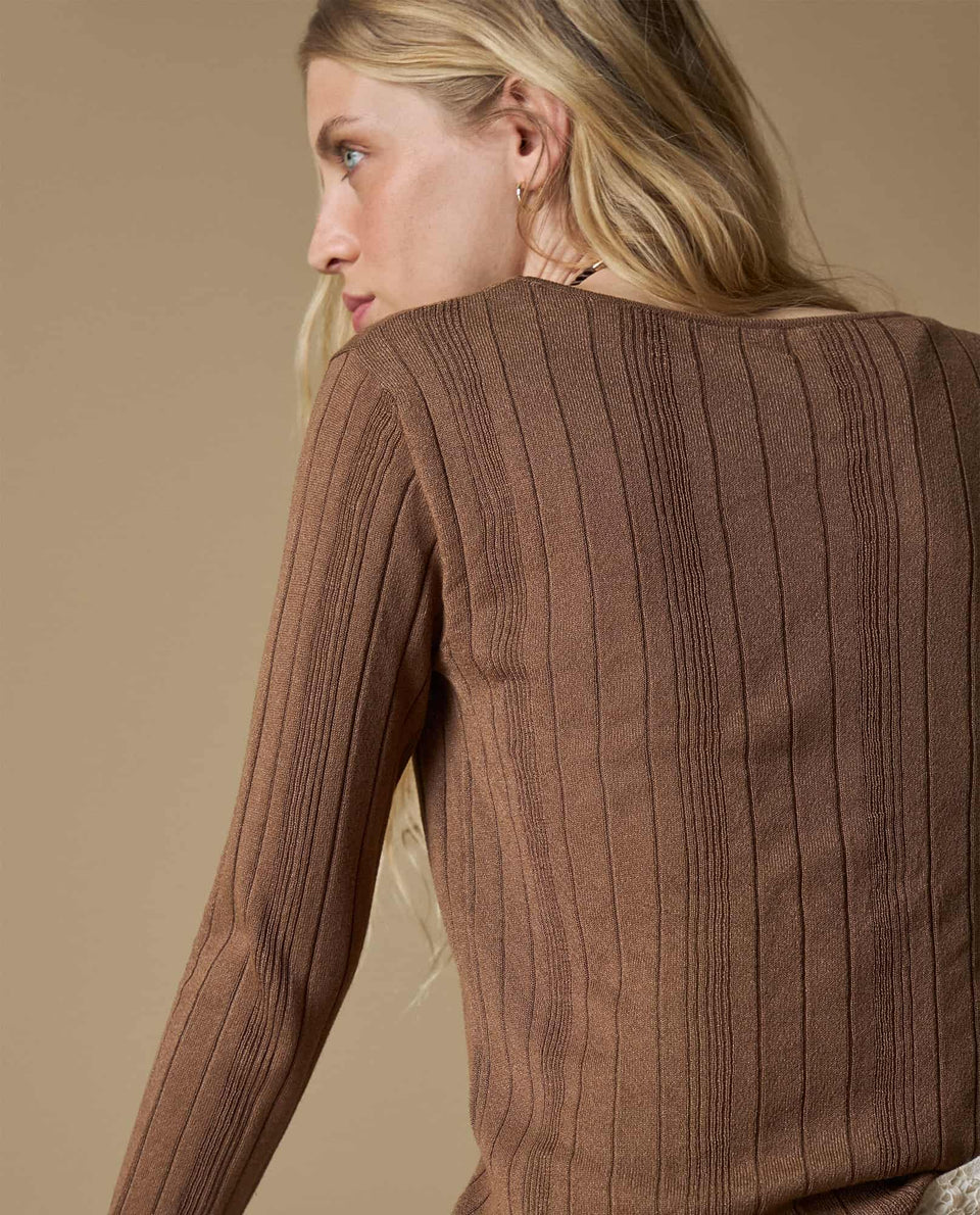 Camiseta Tejida Cuello V - Café 34_603H247_CAF171314_5