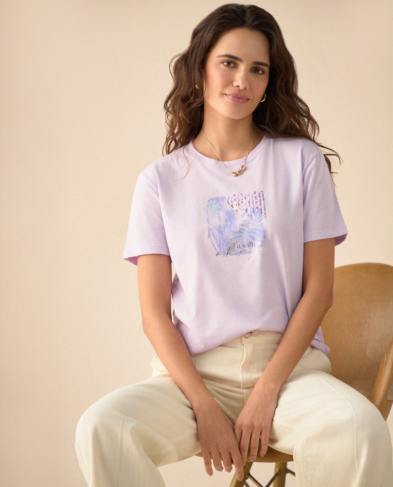 Camiseta con apliques de lentejuelas para mujer - Morado