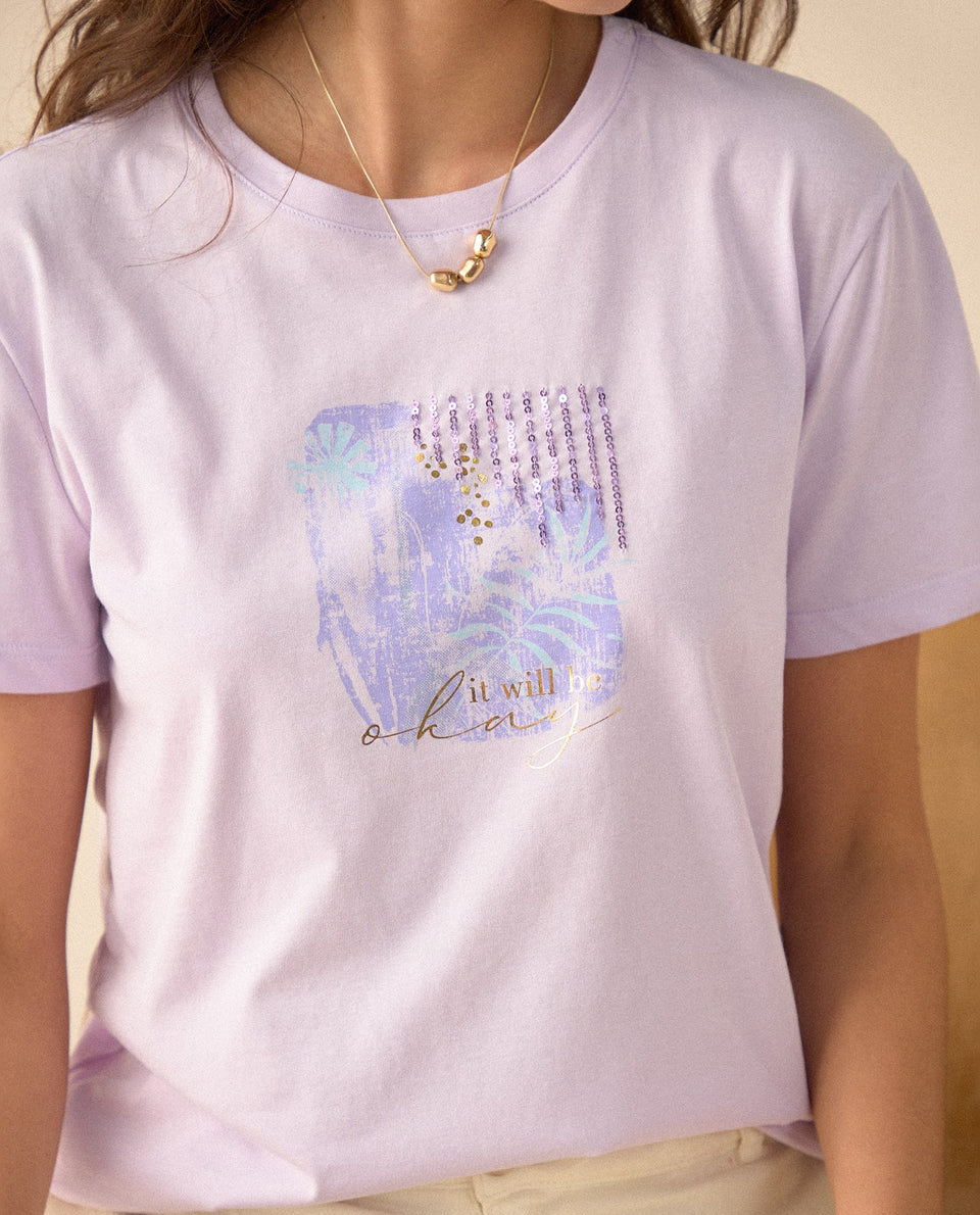 Camiseta con apliques de lentejuelas para mujer - Morado 34_605F355_MOR163812_3